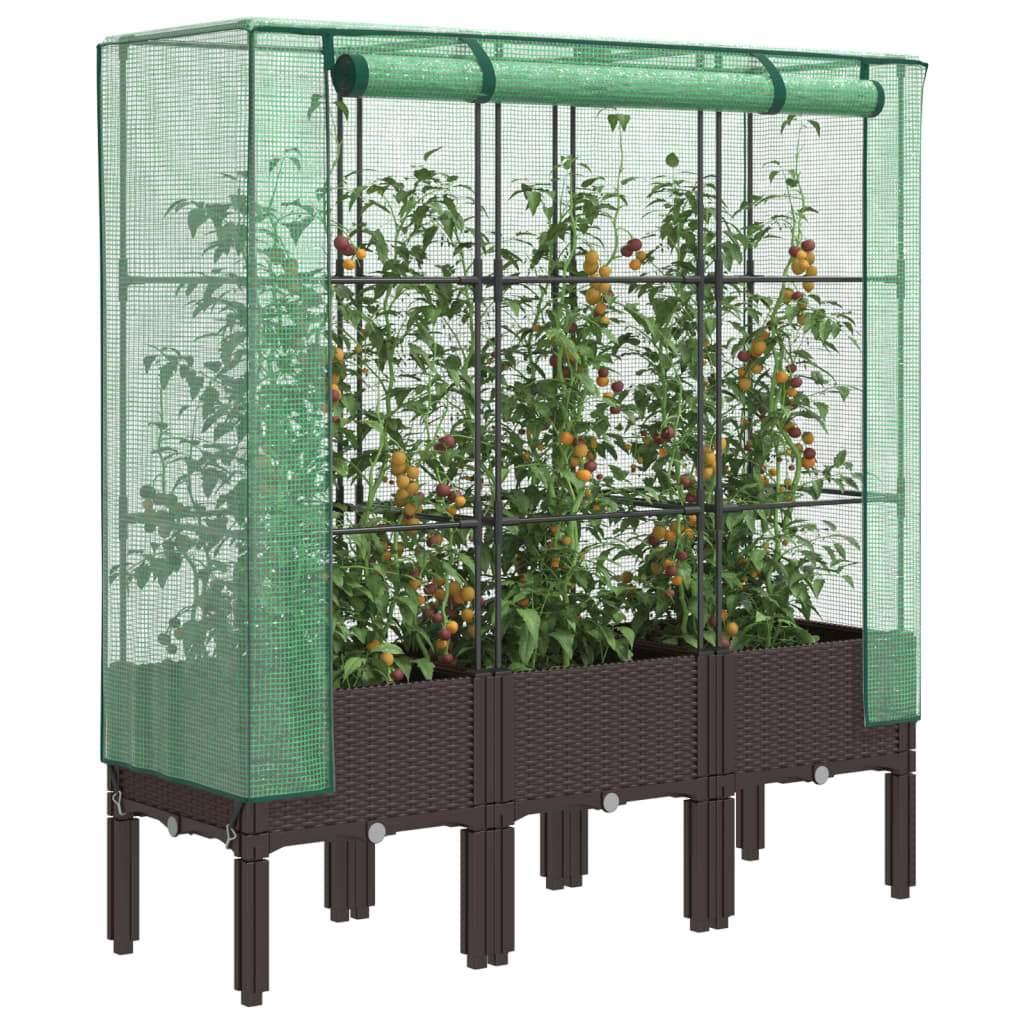 Rattan-Style Raised Garden Bed with Greenhouse Cover - Black