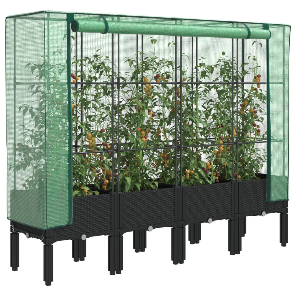 Rattan-Style Raised Garden Bed with Greenhouse Cover - Black