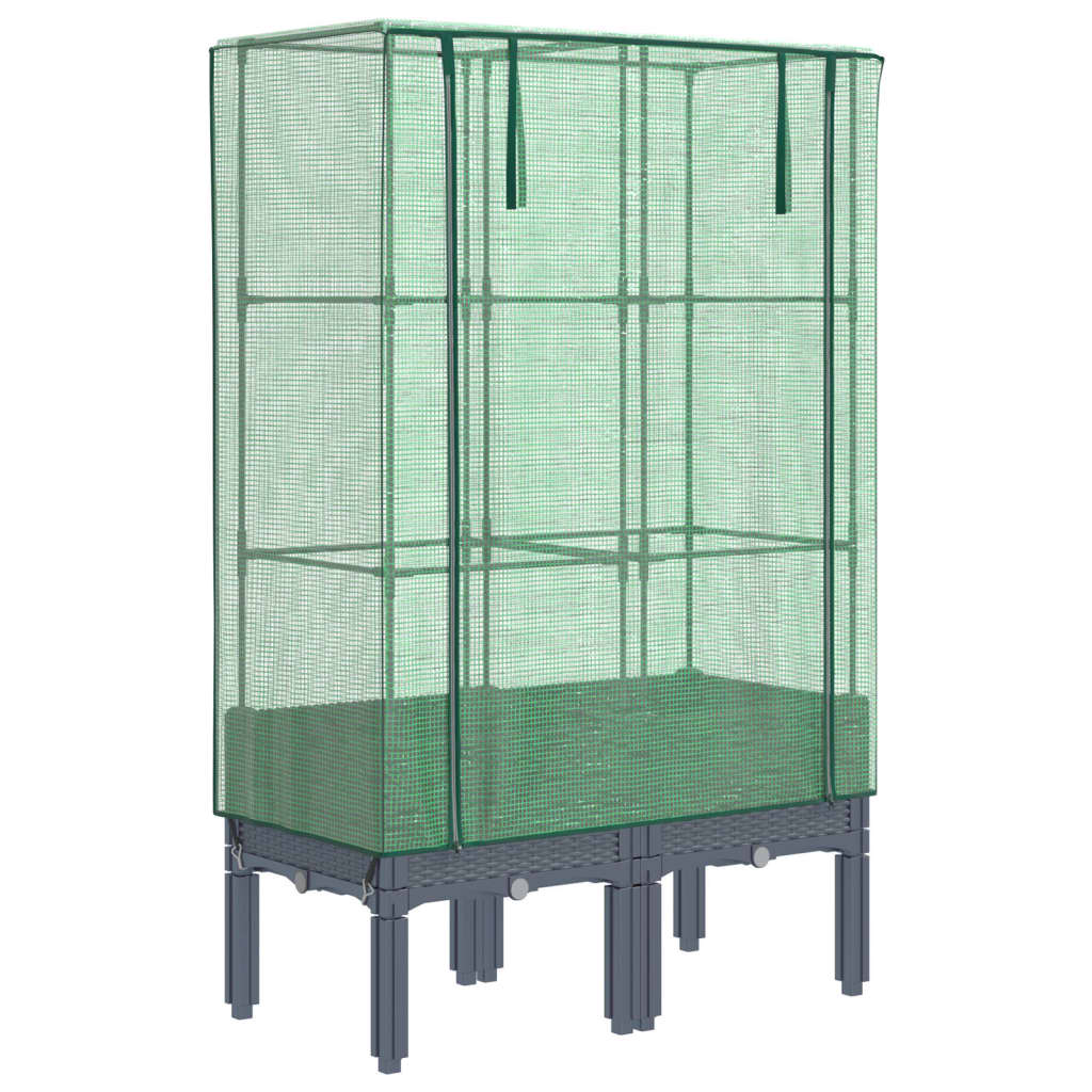 Rattan-Style Raised Garden Bed with Greenhouse Cover - Black