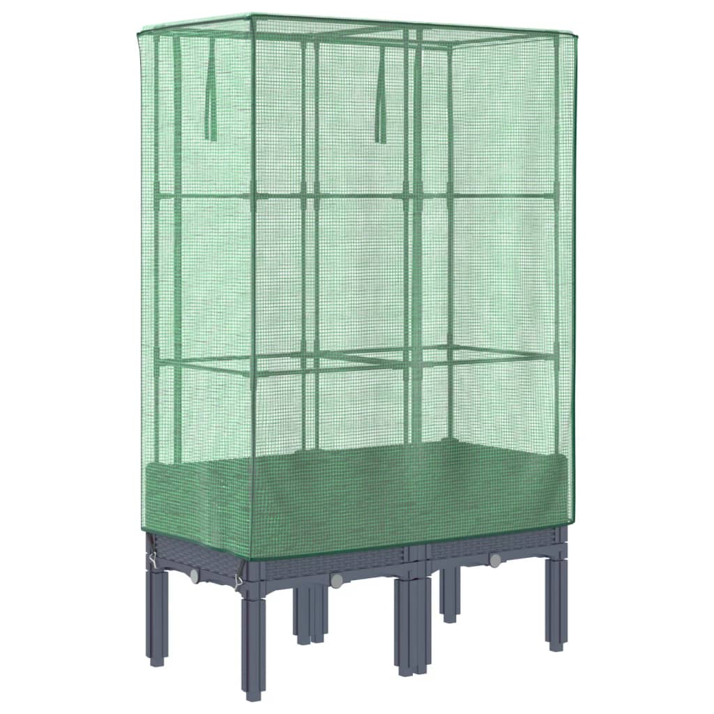 Rattan-Style Raised Garden Bed with Greenhouse Cover - Black