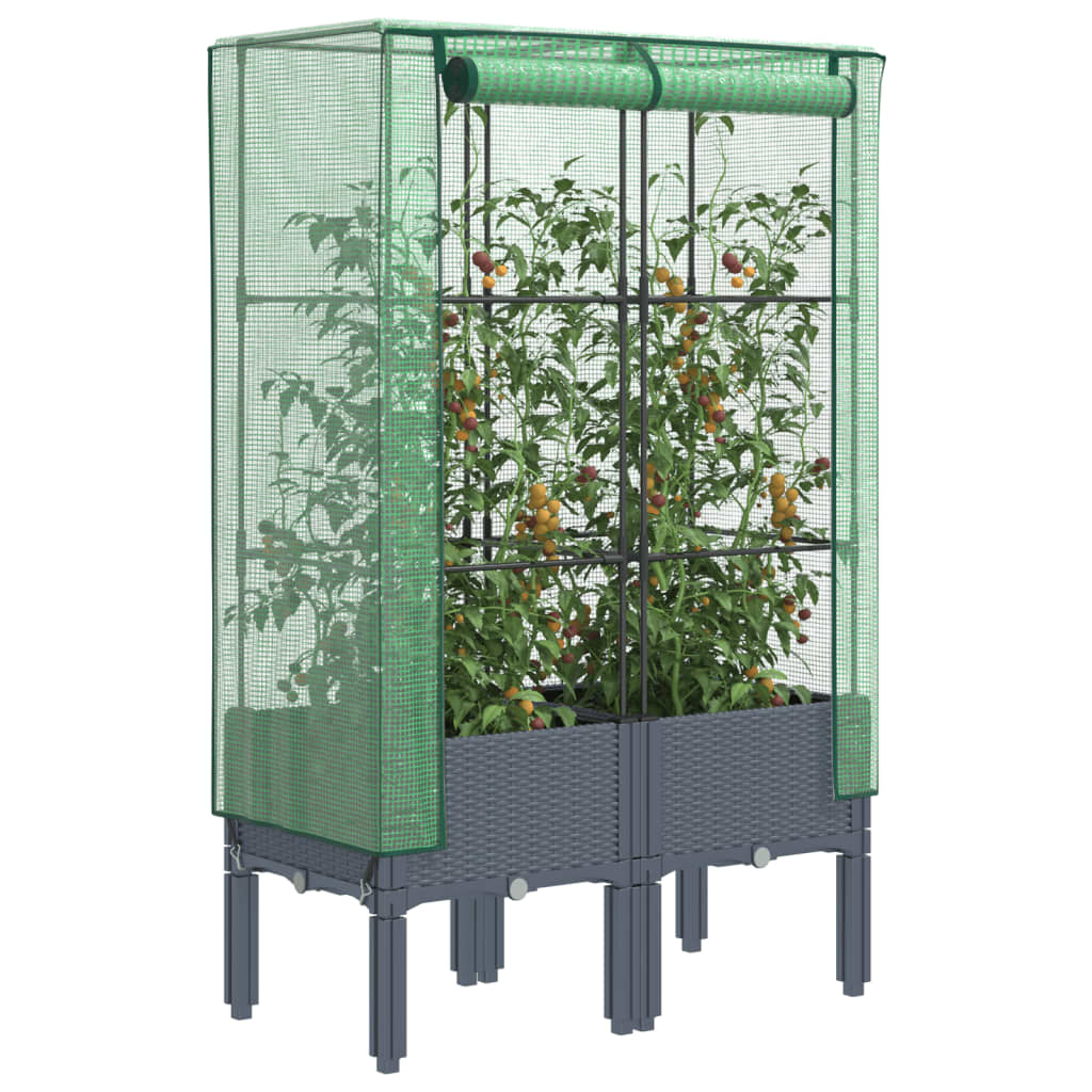 Rattan-Style Raised Garden Bed with Greenhouse Cover - Black