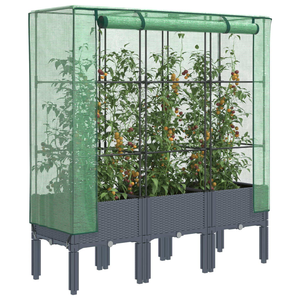 Rattan-Style Raised Garden Bed with Greenhouse Cover - Black