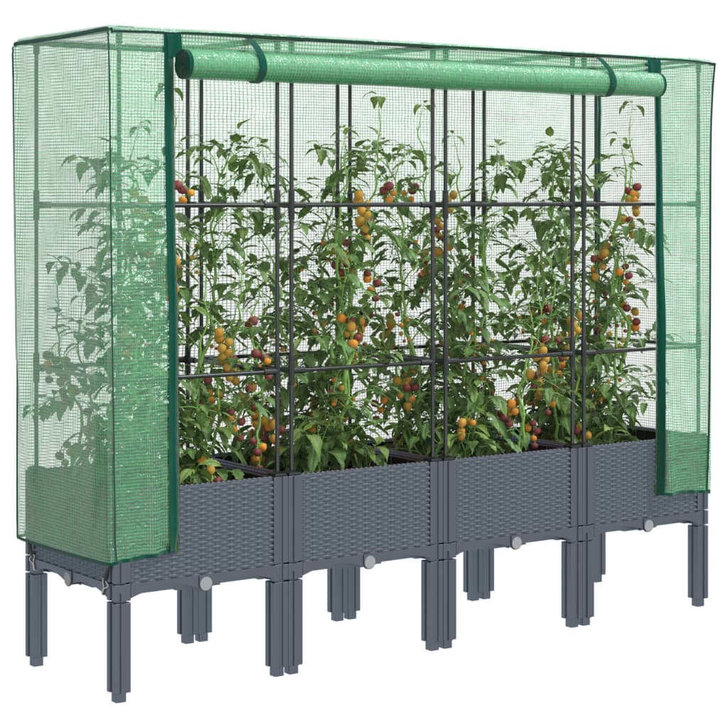 Rattan-Style Raised Garden Bed with Greenhouse Cover - Black