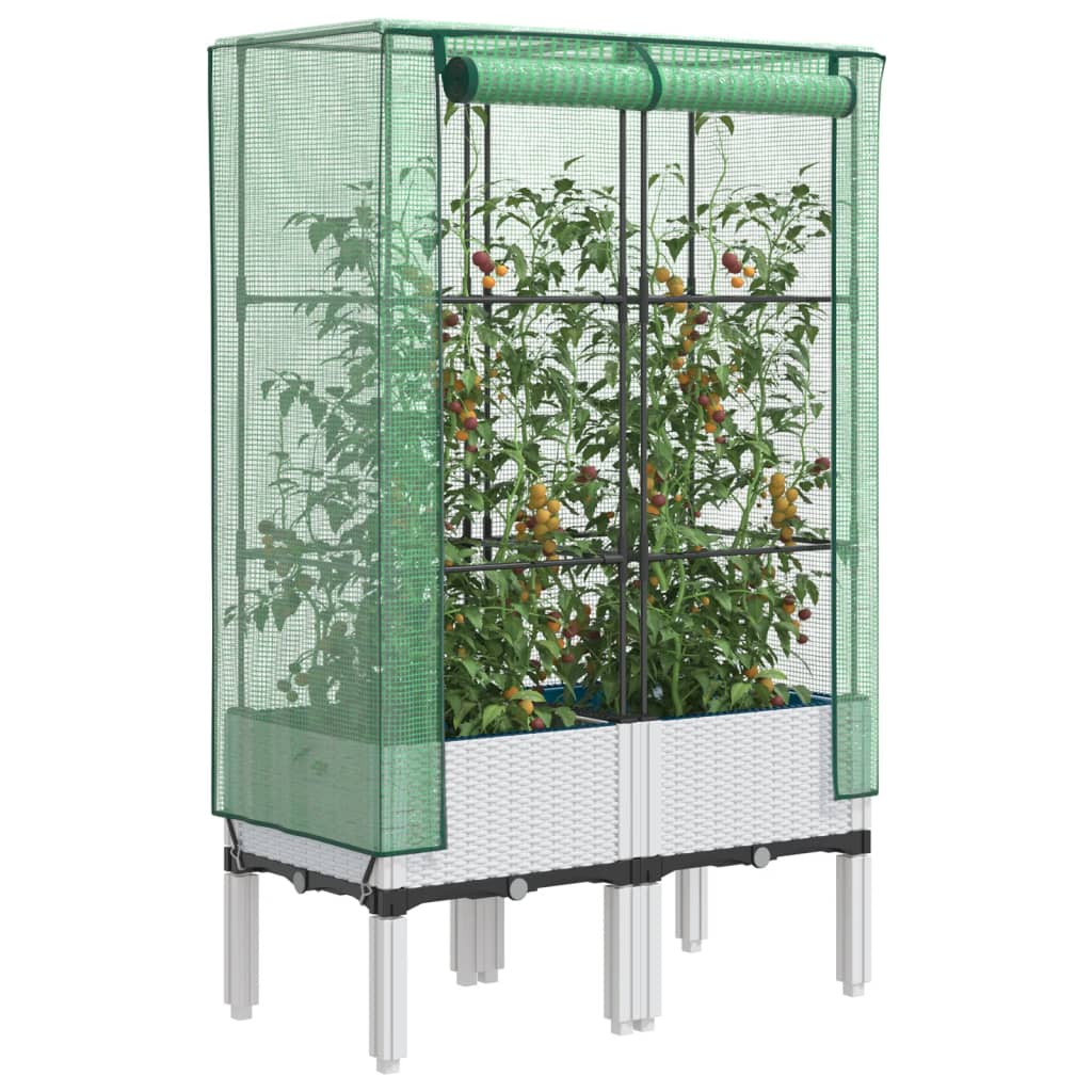 Rattan-Style Raised Garden Bed with Greenhouse Cover - Black