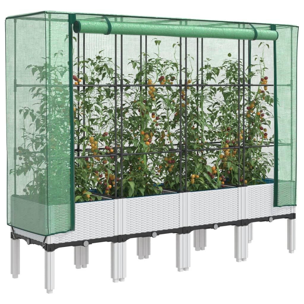 Rattan-Style Raised Garden Bed with Greenhouse Cover - Black