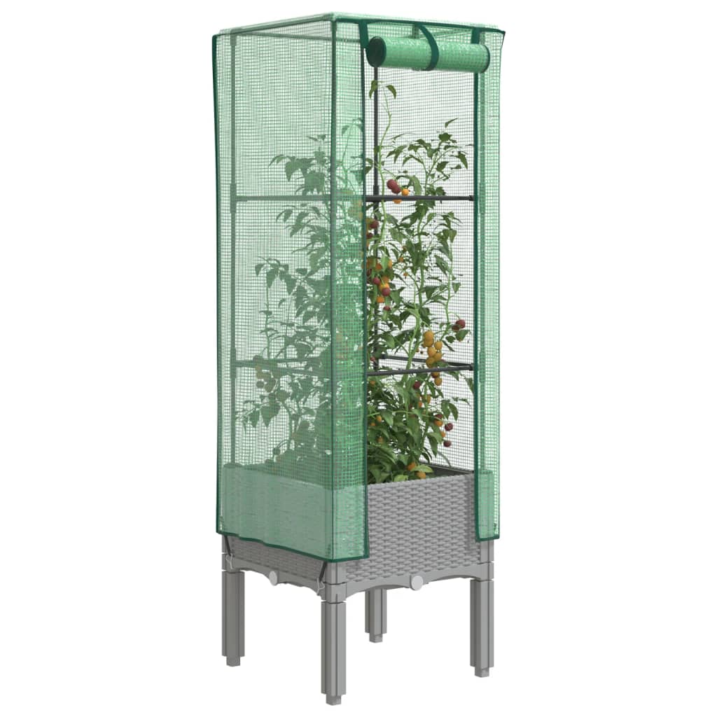 Rattan-Style Raised Garden Bed with Greenhouse Cover - Black