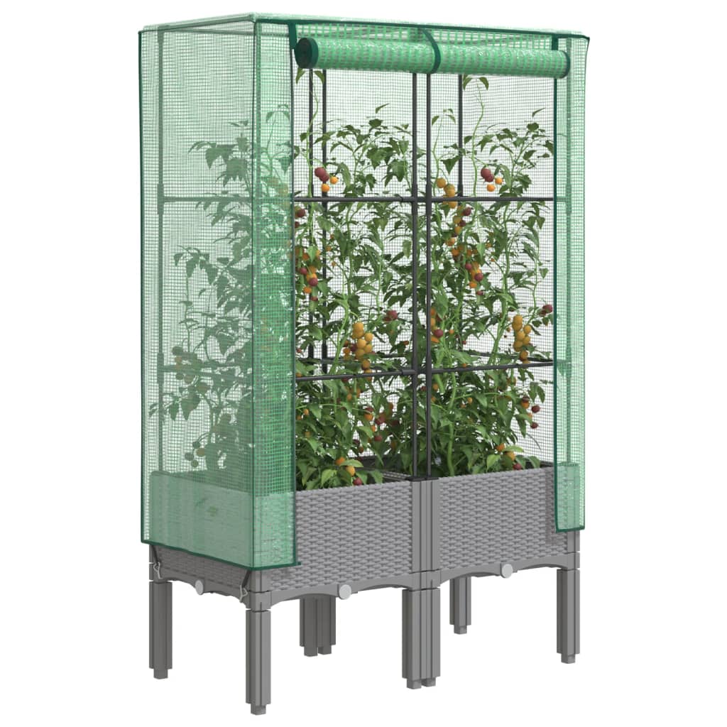 Rattan-Style Raised Garden Bed with Greenhouse Cover - Black