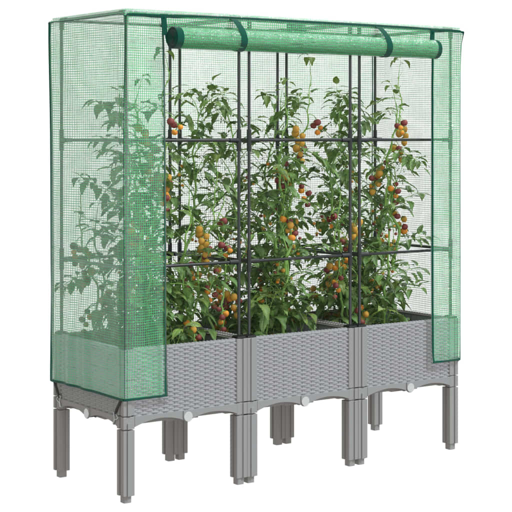 Rattan-Style Raised Garden Bed with Greenhouse Cover - Black