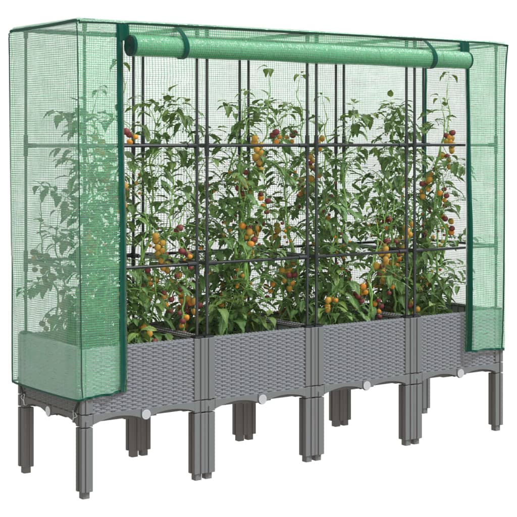Rattan-Style Raised Garden Bed with Greenhouse Cover - Black