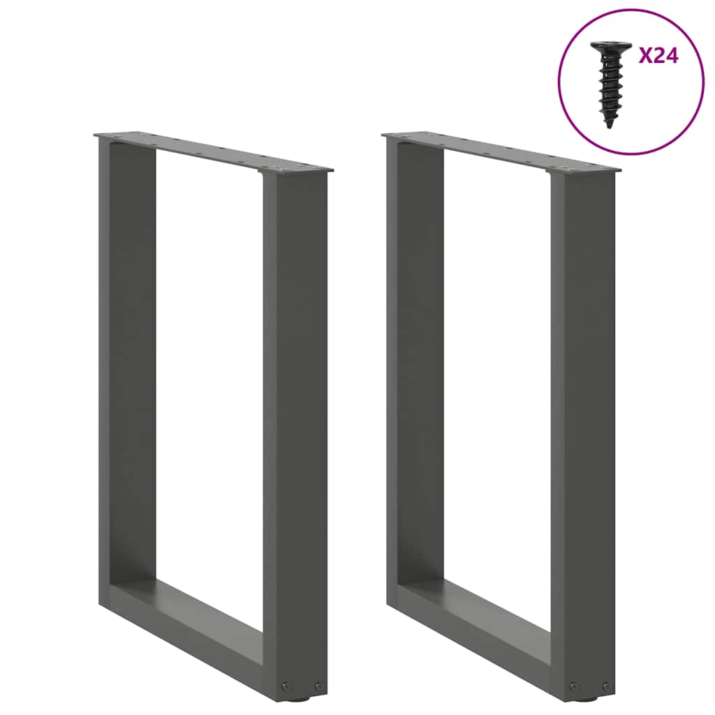 Anthracite Steel U-Shaped Dining Table Legs - 2pcs, Adjustable 60x72-73cm