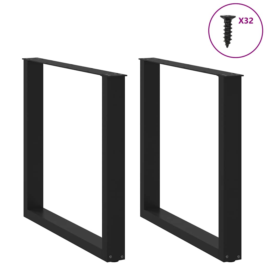Black Steel U-Shaped Dining Table Legs, Adjustable Height, 2 Pcs