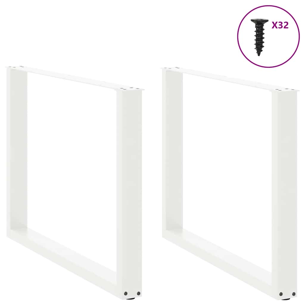 White U-Shaped Steel Dining Table Legs 2 pcs - Adjustable 100x72-73 cm