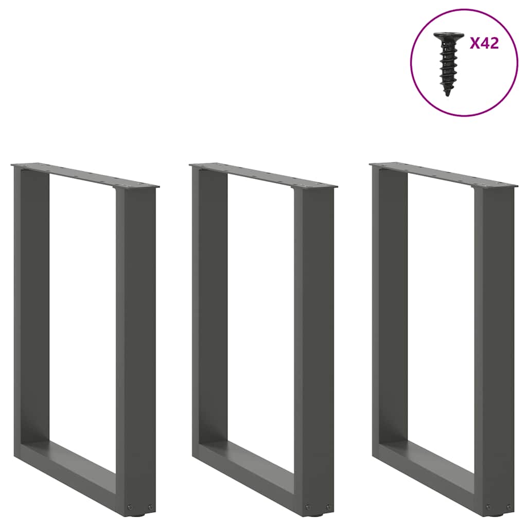 Steel U-Shaped Dining Table Legs, Anthracite, Set of 3, 70x73cm