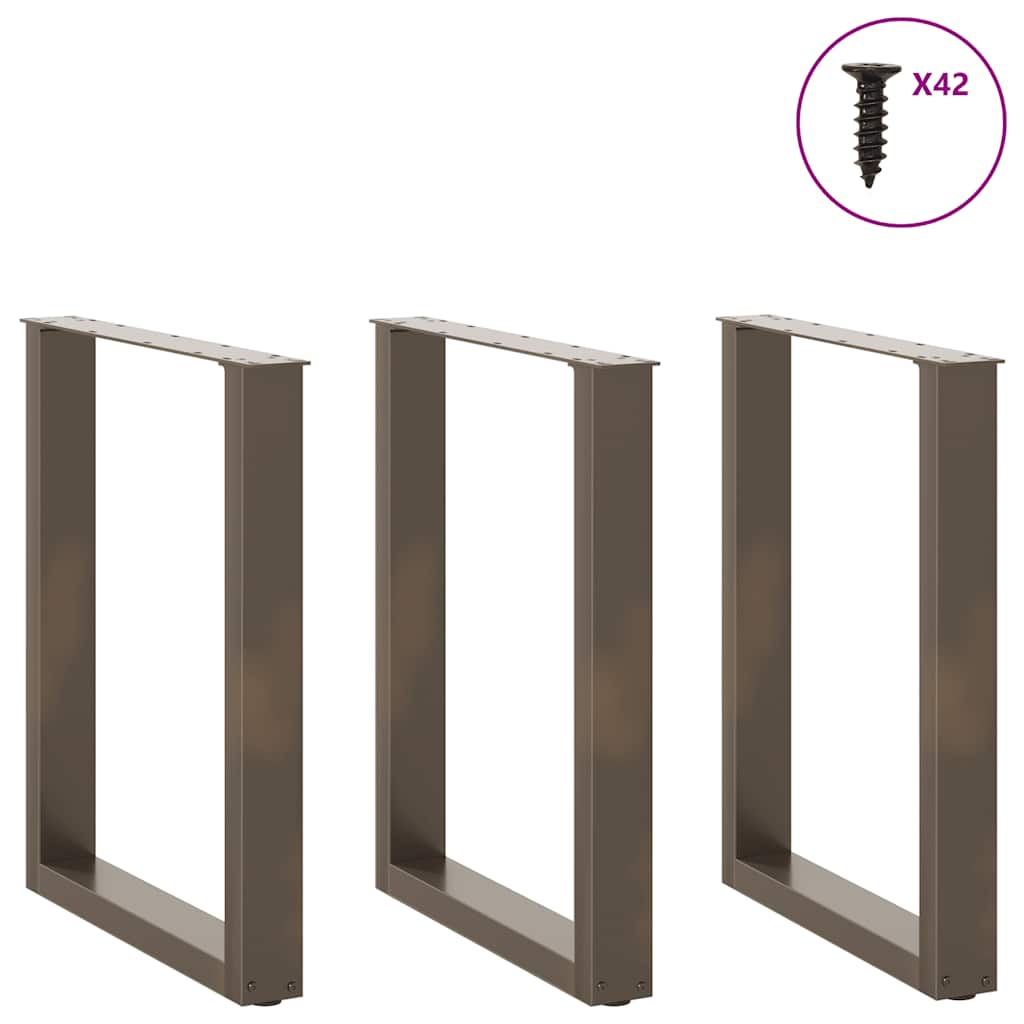 Natural Steel U-Shaped Dining Table Legs, 3pcs, Adjustable 70x72-73cm