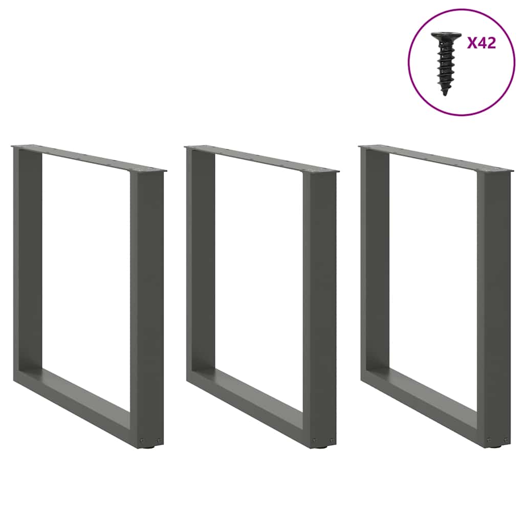 Anthracite U-Shaped Steel Dining Table Legs 3 pcs 80x(72-73) cm