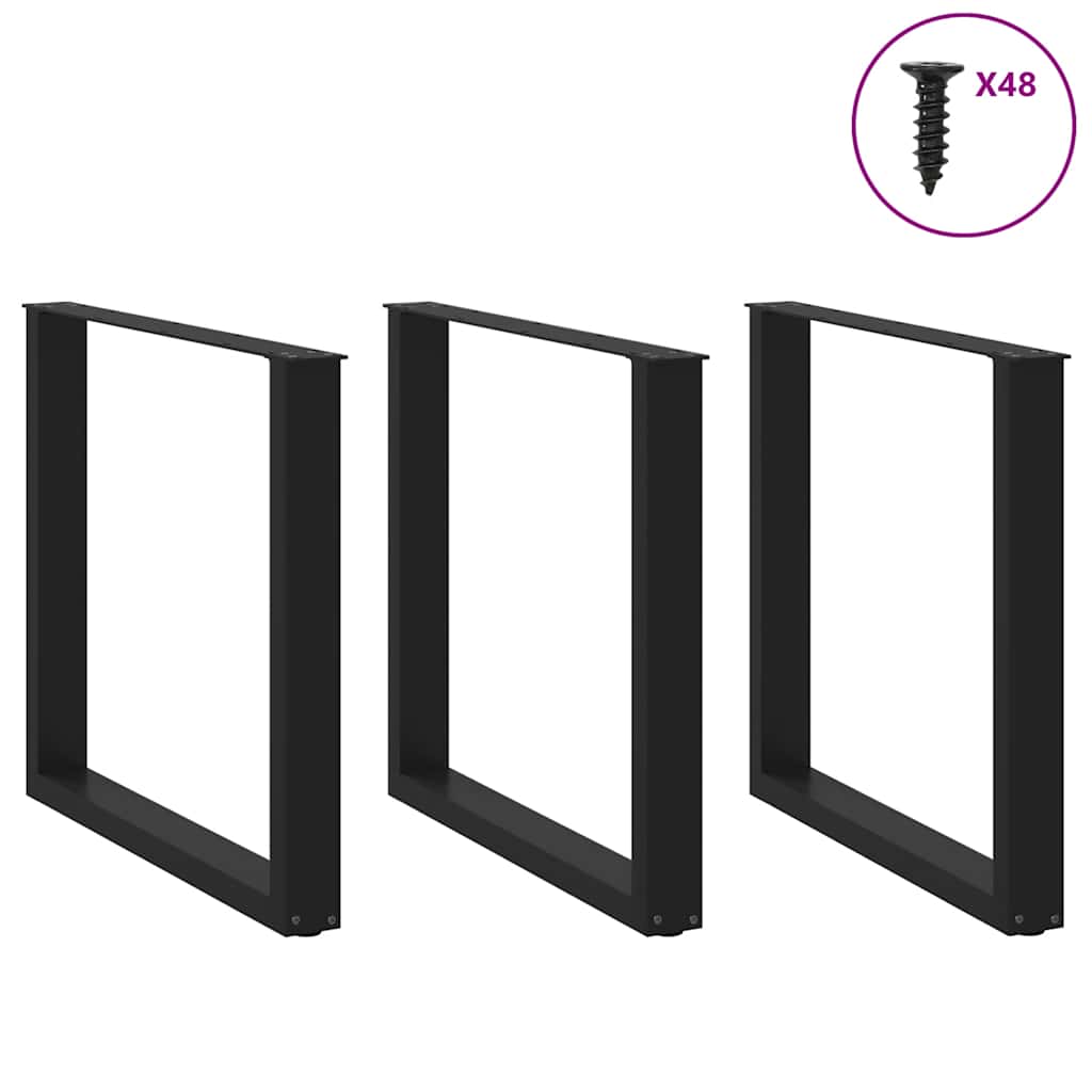 Black Steel U-Shaped Dining Table Legs, Adjustable 90x72-73 cm, 3 pcs