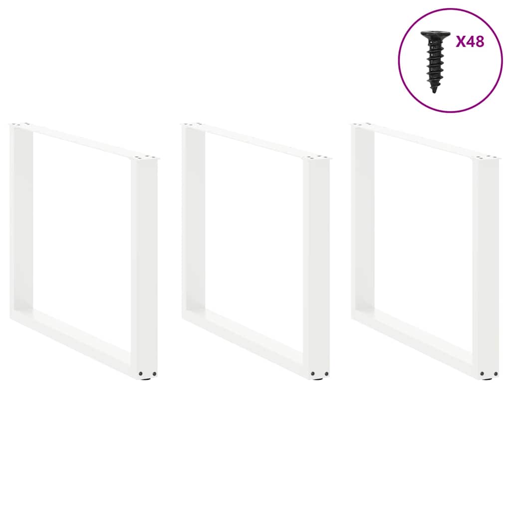 White Steel U-Shaped Dining Table Legs, 2 pcs, Adjustable 100 cm
