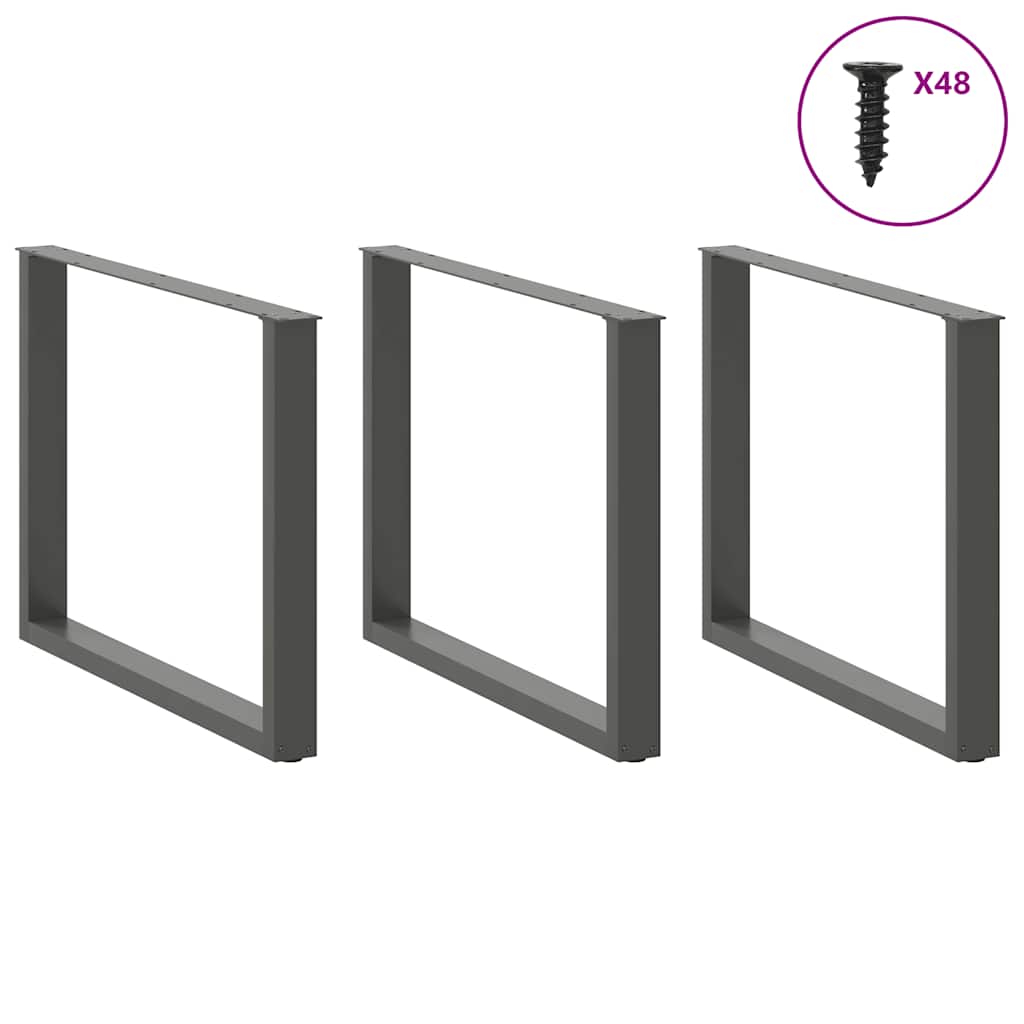 Anthracite Steel U-Shaped Dining Table Legs, 2pcs, Adjustable 100cm