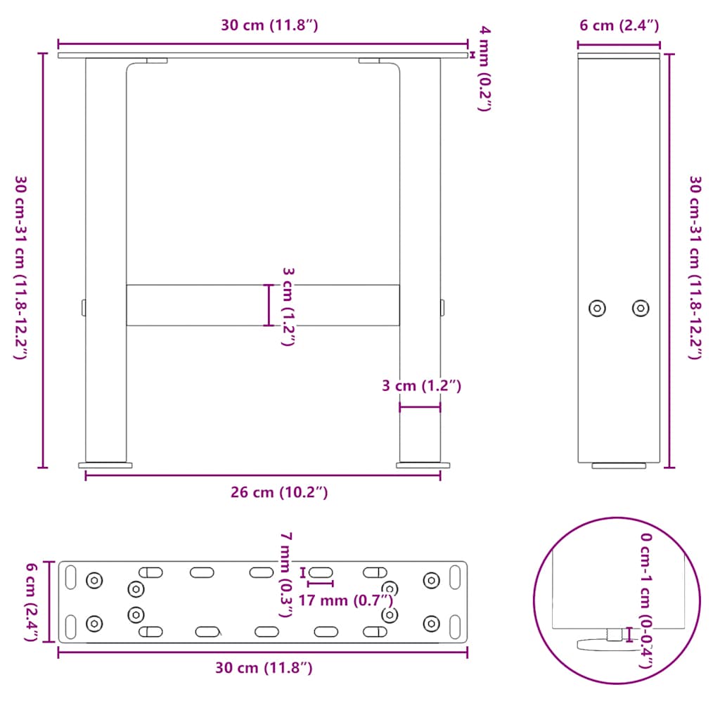 Natural Steel Coffee Table Legs, 2 Pcs, 30x30-31 cm, Durable Steel