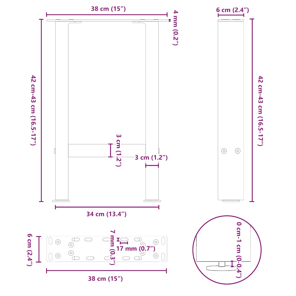 Natural Steel Coffee Table Legs, 2pcs (38x42-43cm) Durable Steel