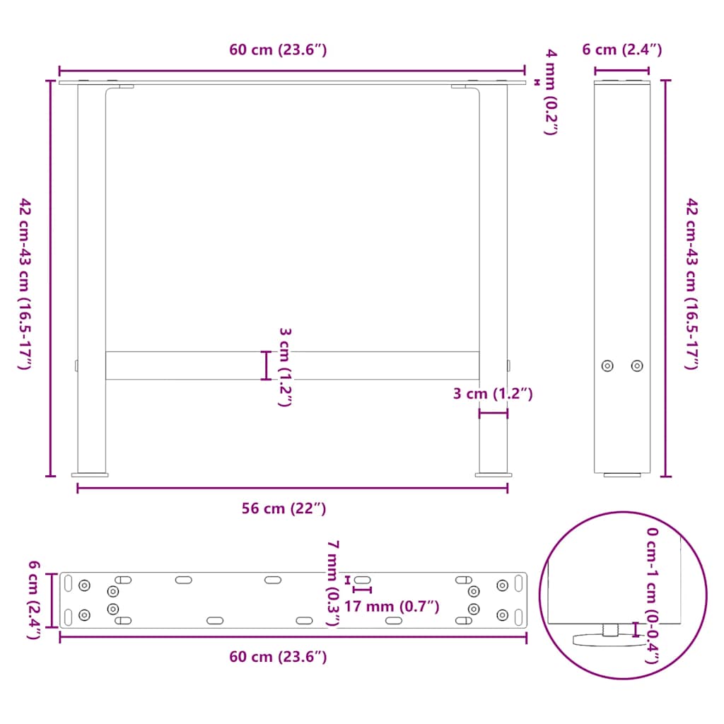 Black Steel Coffee Table Legs 2 pcs, 60x(42-43) cm