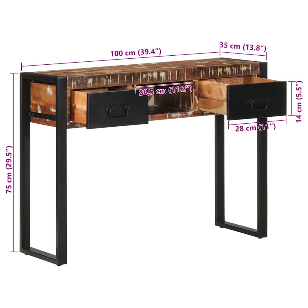 Multicolour Reclaimed Solid Wood Console Table 100x35x75 cm