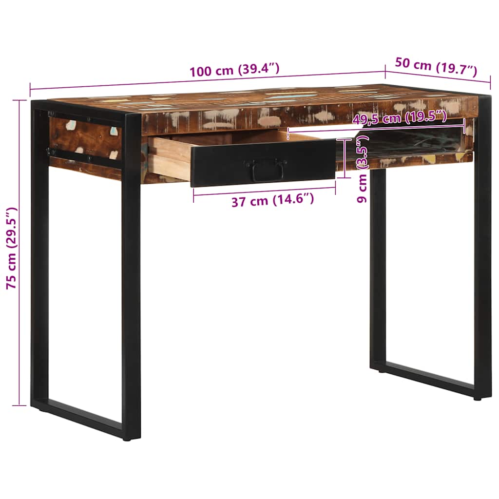 Eco-Friendly Multicolor Desk in Solid Reclaimed Wood, 100x50x75 cm