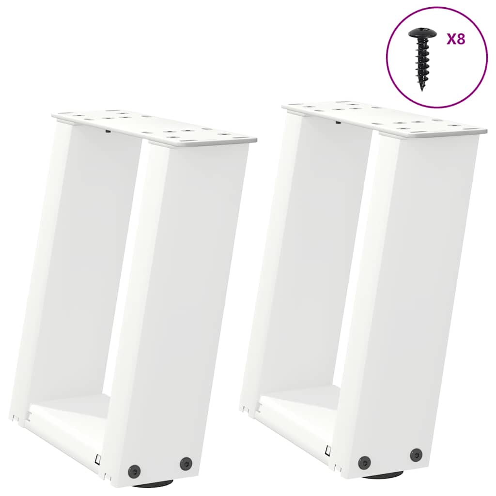 White U-Shaped Steel Coffee Table Legs, 2 Pcs, 30-31cm