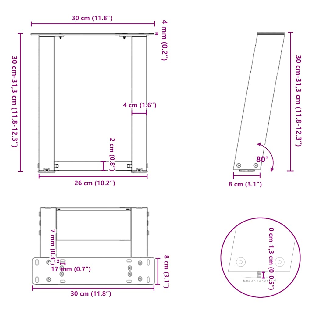 U-Shaped Natural Steel Coffee Table Legs, 2 pcs, 30x31 cm