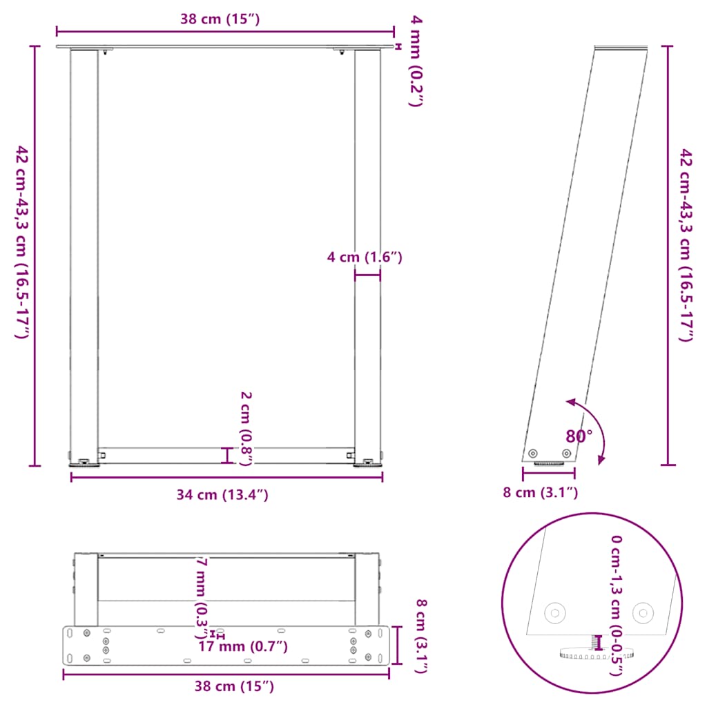Natural Steel U-Shaped Coffee Table Legs 2 Pcs 38x(42-43) cm
