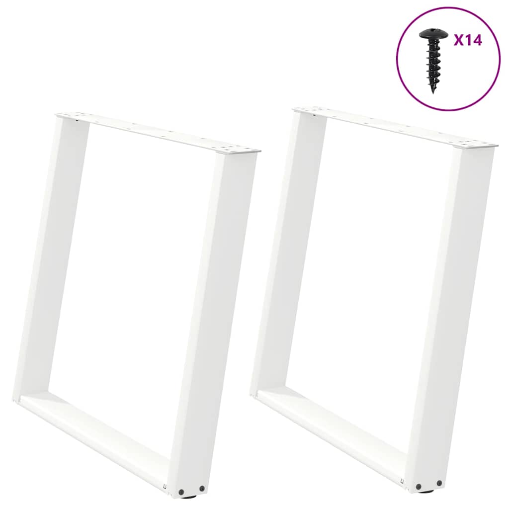 White Steel U-Shaped Dining Table Legs, 2 pcs, Adjustable 90x72-73 cm