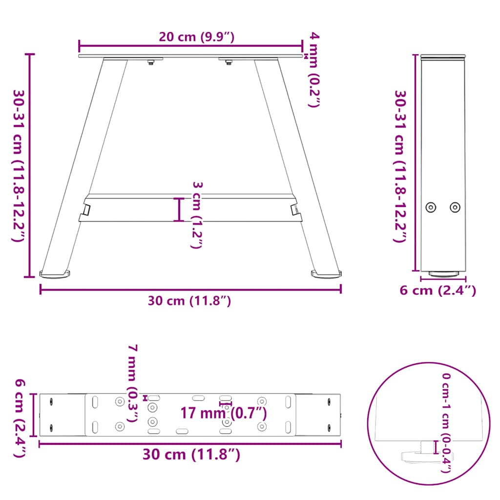 White Steel A-Shaped Coffee Table Legs (2 pcs) 30x30-31cm