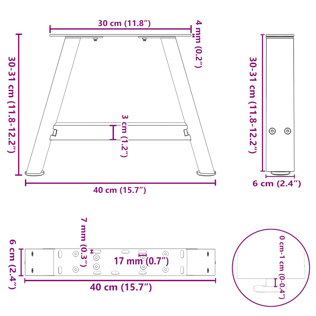 Anthracite Steel A-Shaped Coffee Table Legs 2 pcs, Adjustable 40x30-31cm
