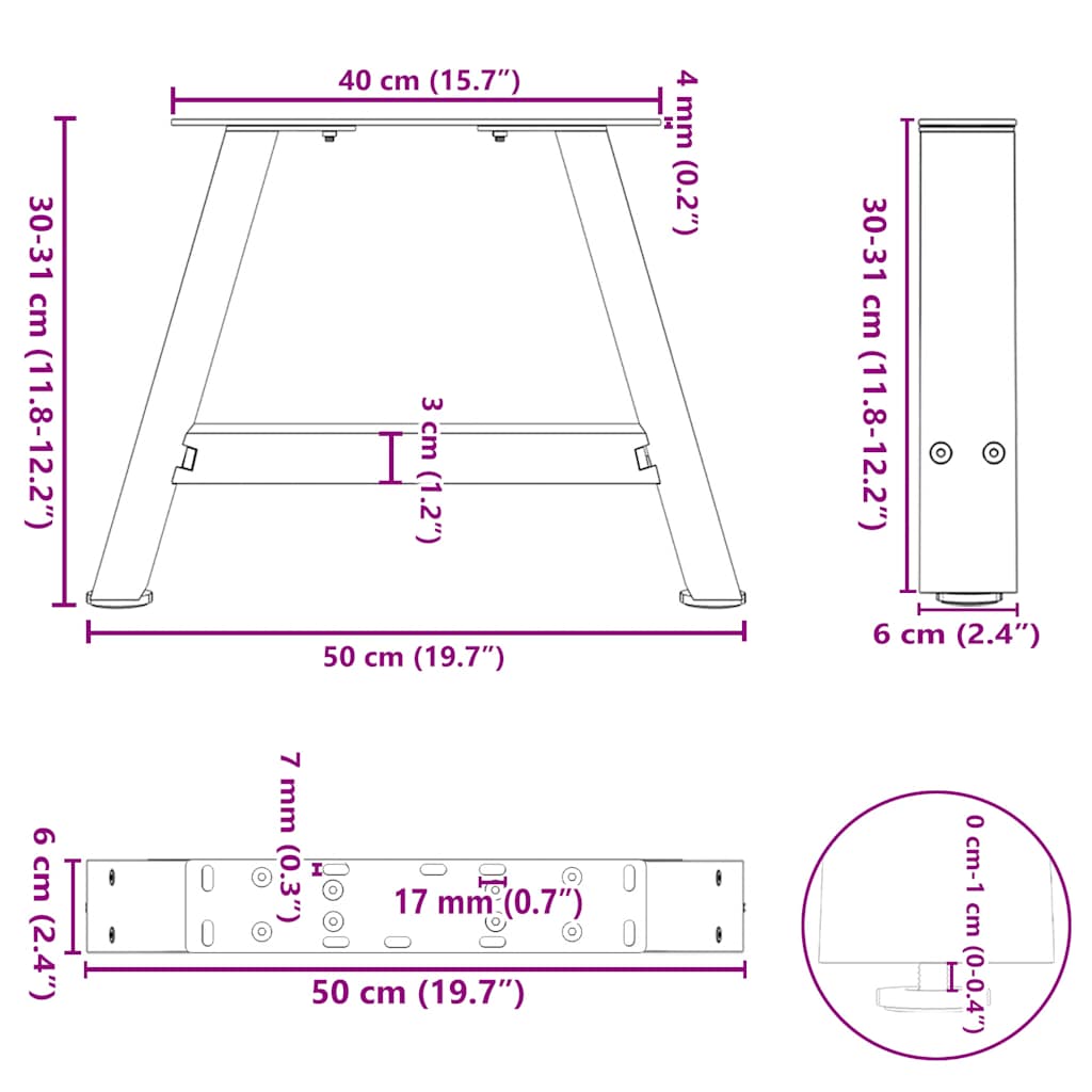 Steel A-Shaped Coffee Table Legs 2 pcs, Adjustable 50x(30-31) cm