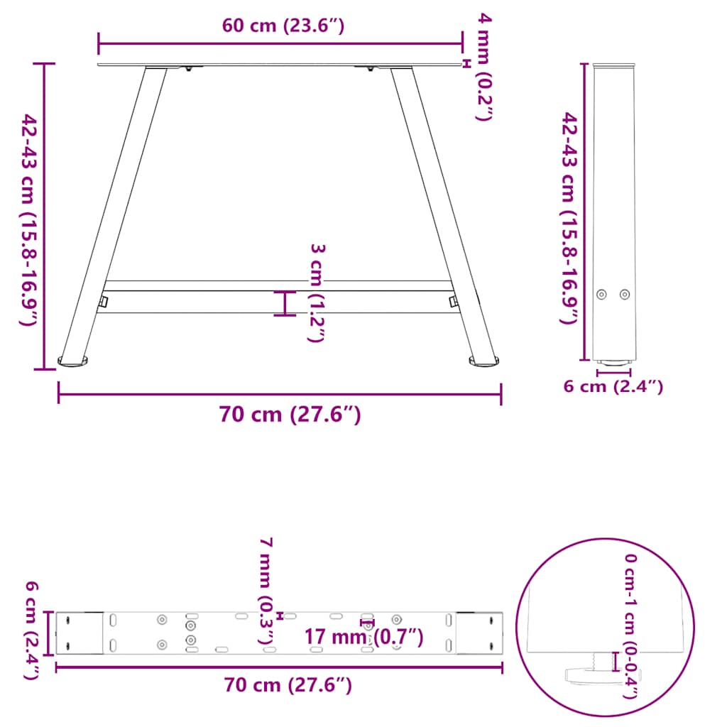 Anthracite Steel A-Shaped Coffee Table Legs, 2 pcs, Adjustable