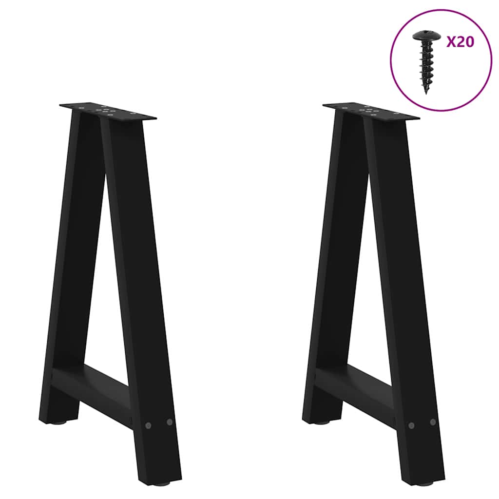 Black Steel A-Shaped Dining Table Legs, Adjustable 72-73 cm, 2 pcs