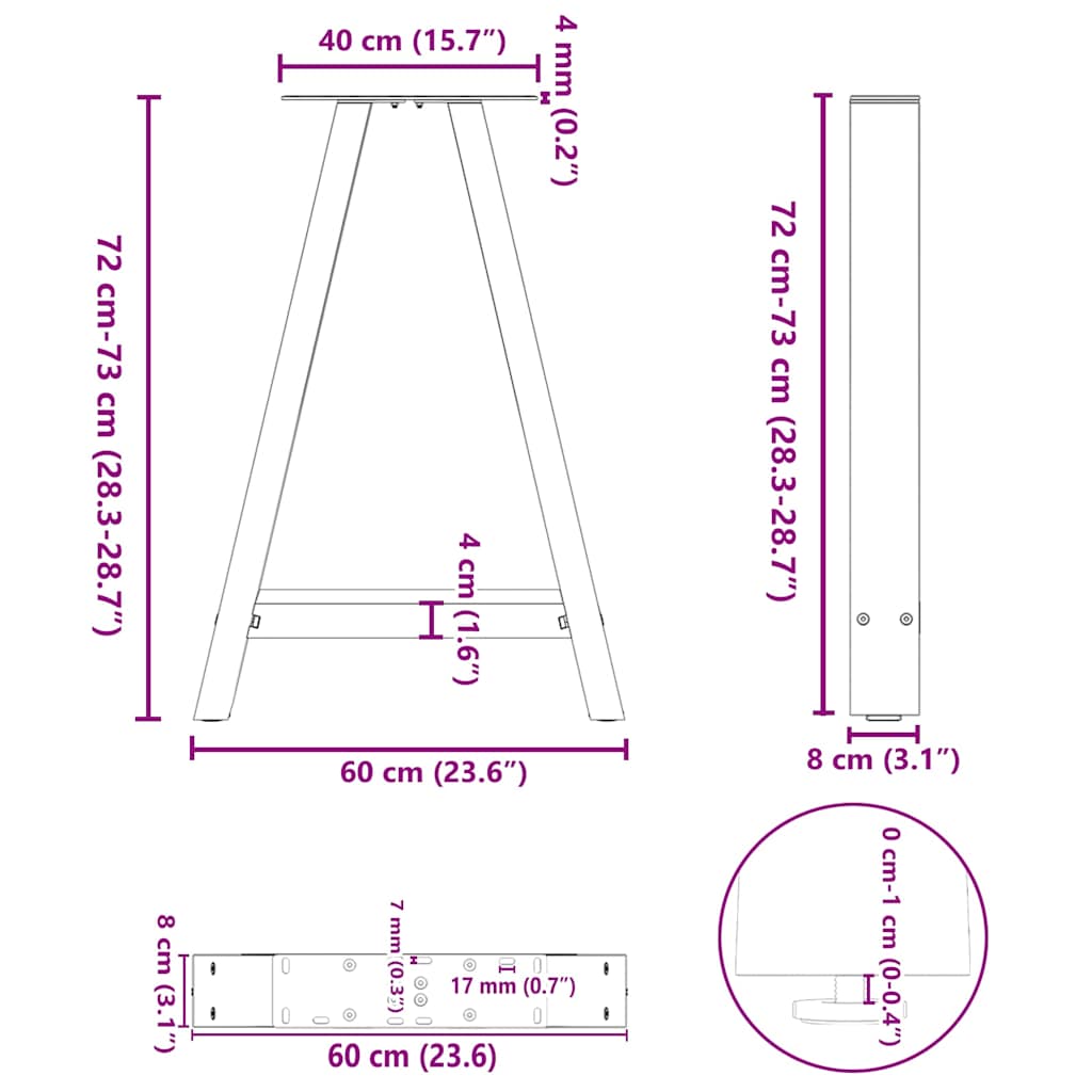 Sturdy White A-Shaped Steel Dining Table Legs, 2 pcs, 60x73cm