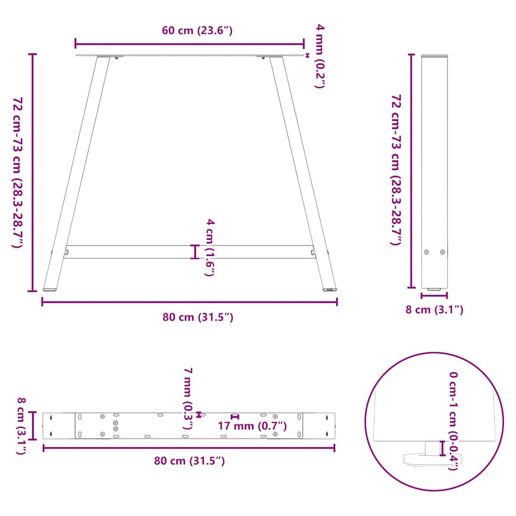 Anthracite Steel A-Shaped Dining Table Legs 2pcs 90x72-73cm