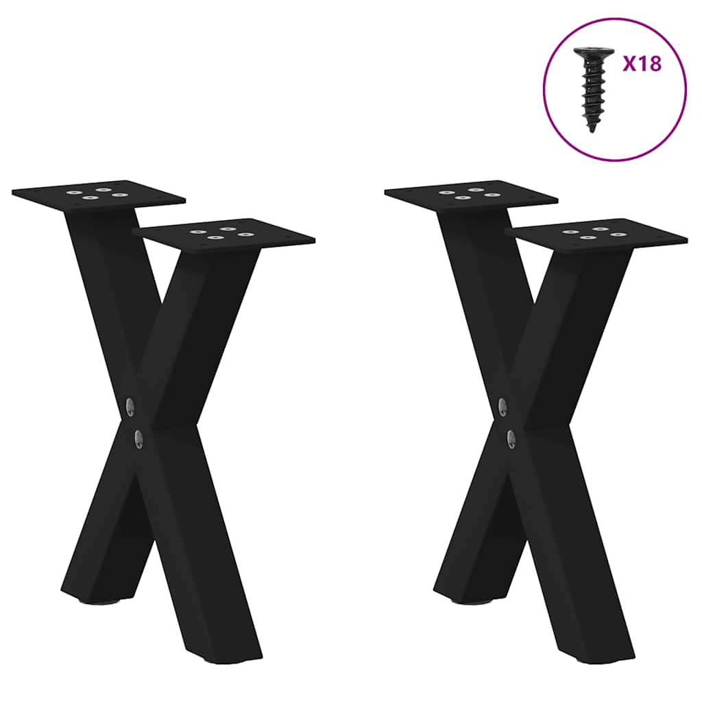 Black Steel X-Shaped Coffee Table Legs, 30x(30-31) cm, 2 pcs
