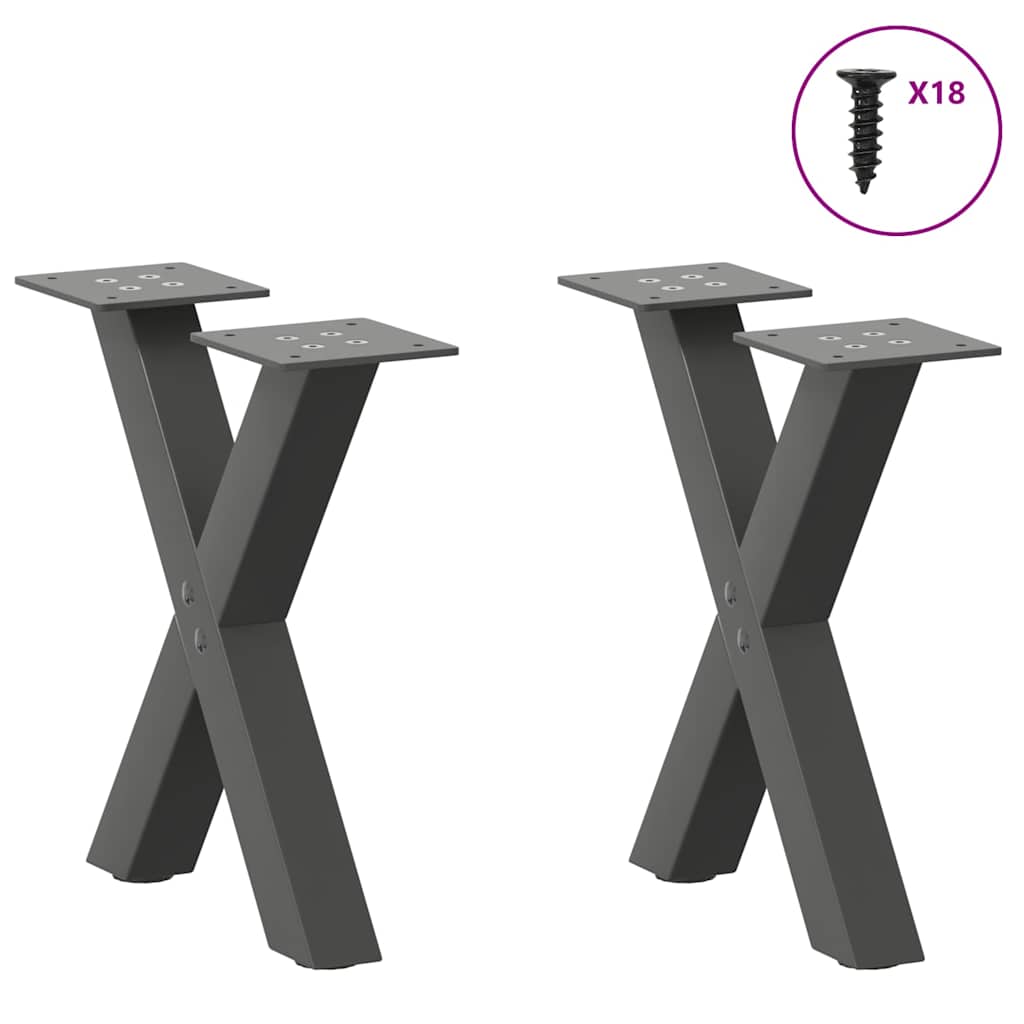 Anthracite Steel X-Shaped Coffee Table Legs Set, Adjustable 40x31cm