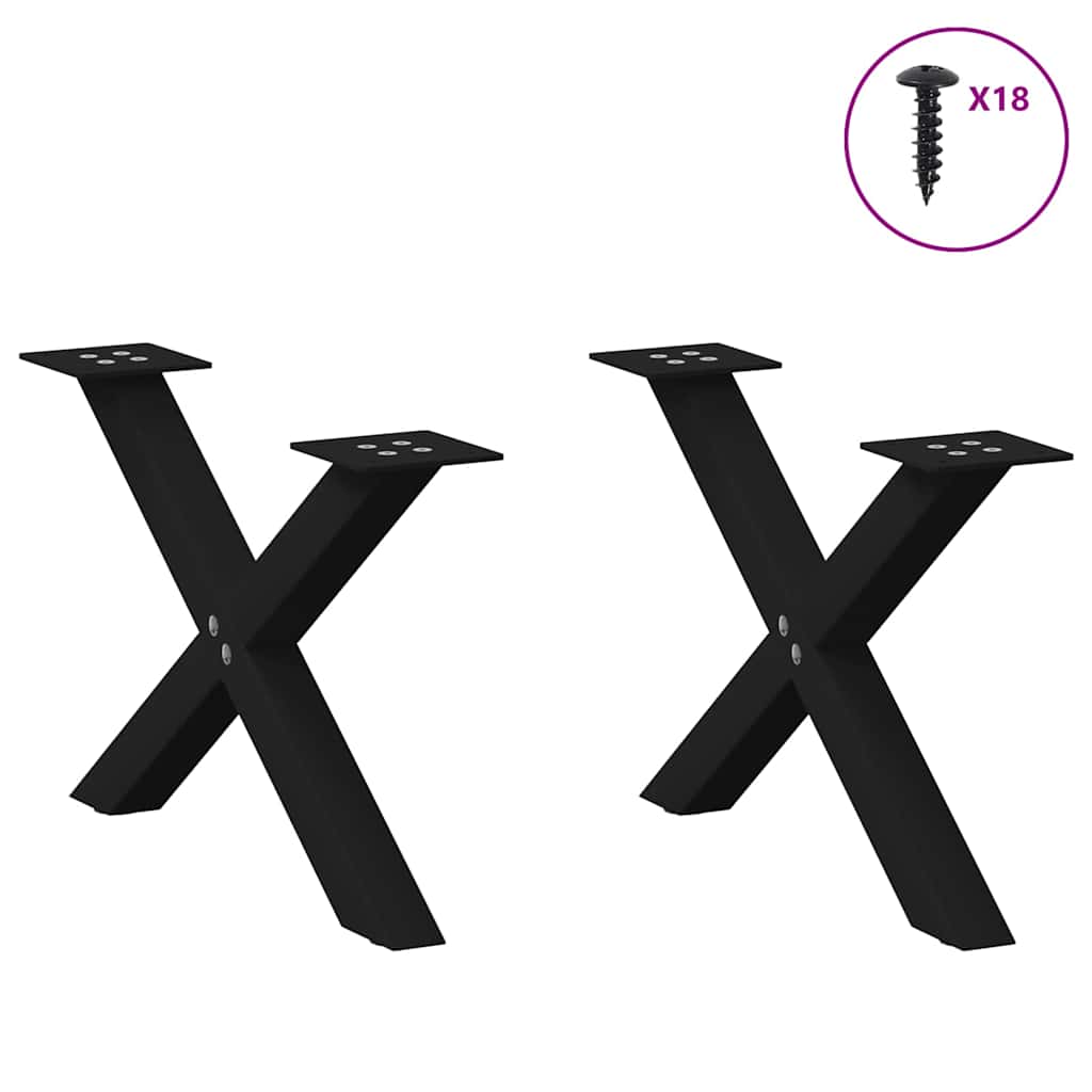 X-Shaped Steel Coffee Table Legs, Black, Set of 2, Adjustable 60cm