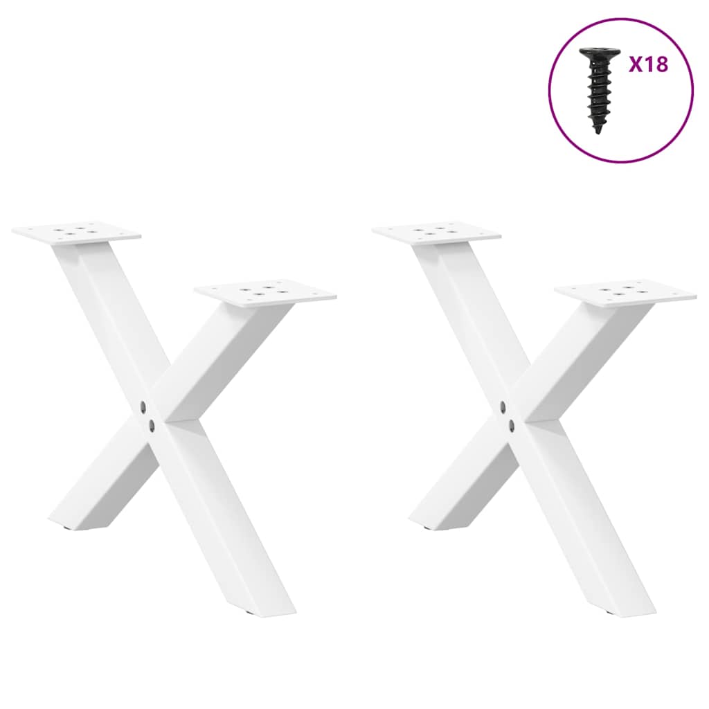 White Steel X-Shaped Coffee Table Legs, 2 pcs, 60x(30-31) cm