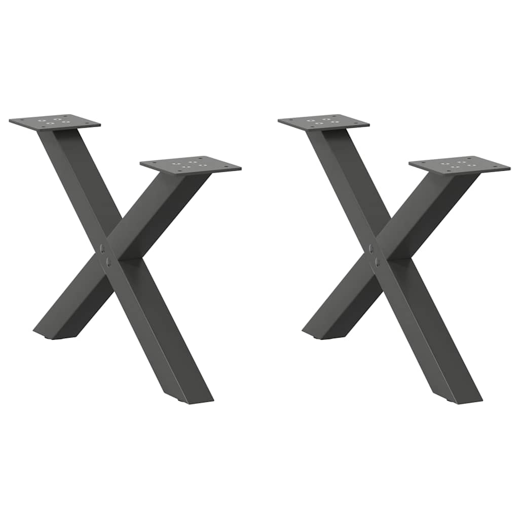 Anthracite Steel X-Shaped Coffee Table Legs, Set of 2, 60x(30-31) cm