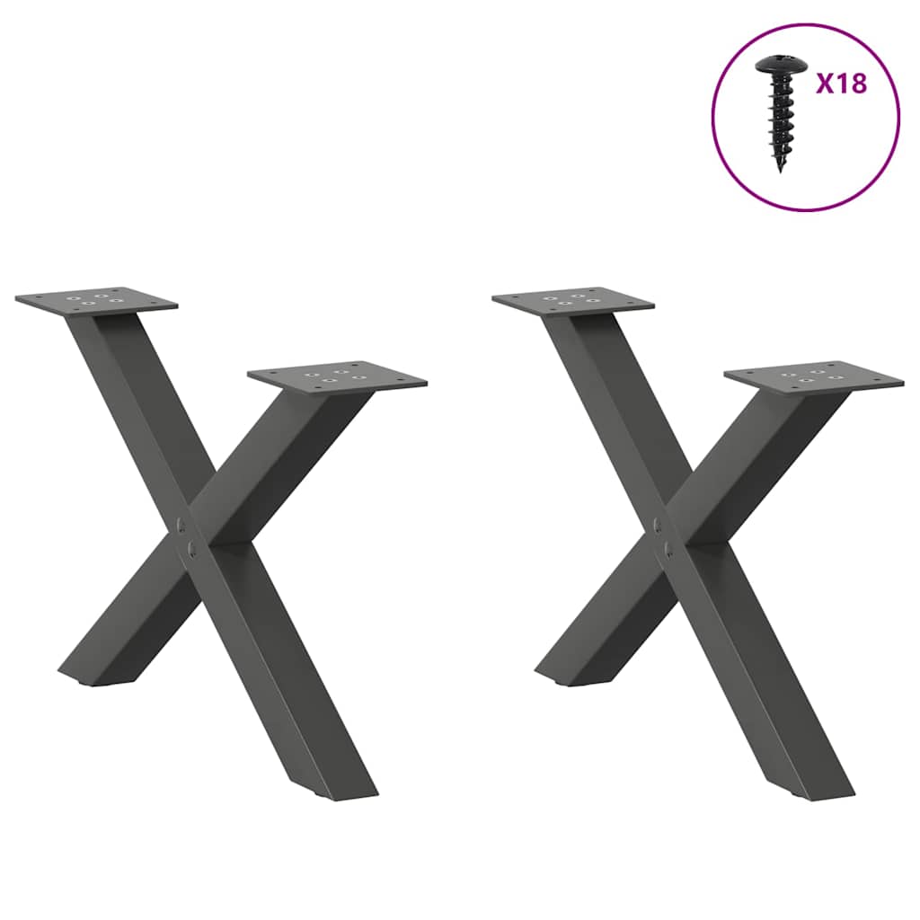 Anthracite Steel X-Shaped Coffee Table Legs, Set of 2, 60x(30-31) cm