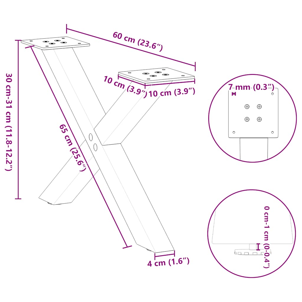 Anthracite Steel X-Shaped Coffee Table Legs, Set of 2, 60x(30-31) cm
