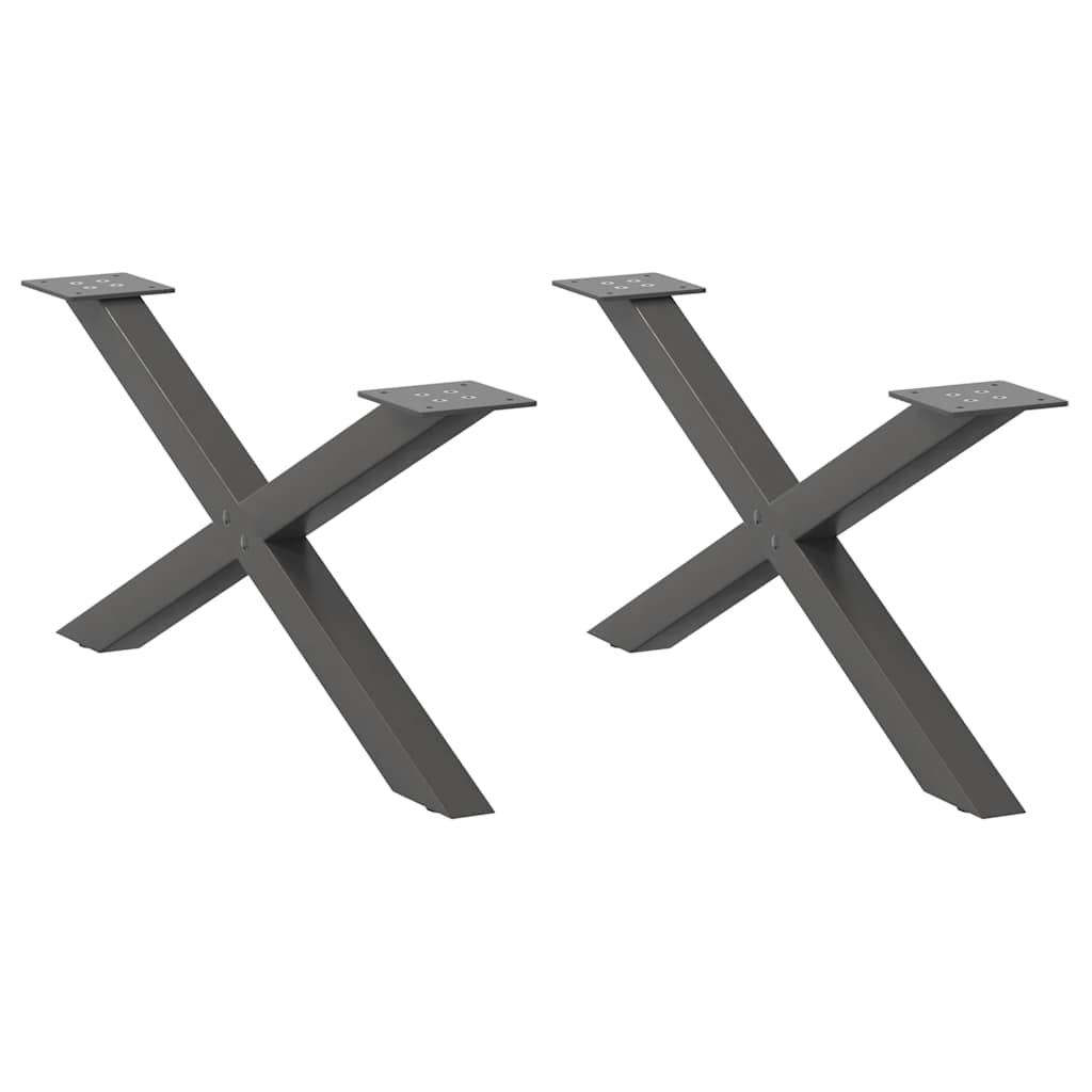 Anthracite Steel X-Shaped Coffee Table Legs Set of 2, Adjustable 70cm
