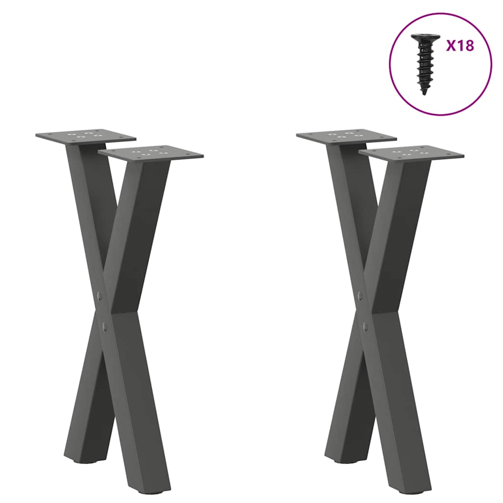 Anthracite Steel X-Shaped Coffee Table Legs 2 pcs, Adjustable 38x(42-43) cm
