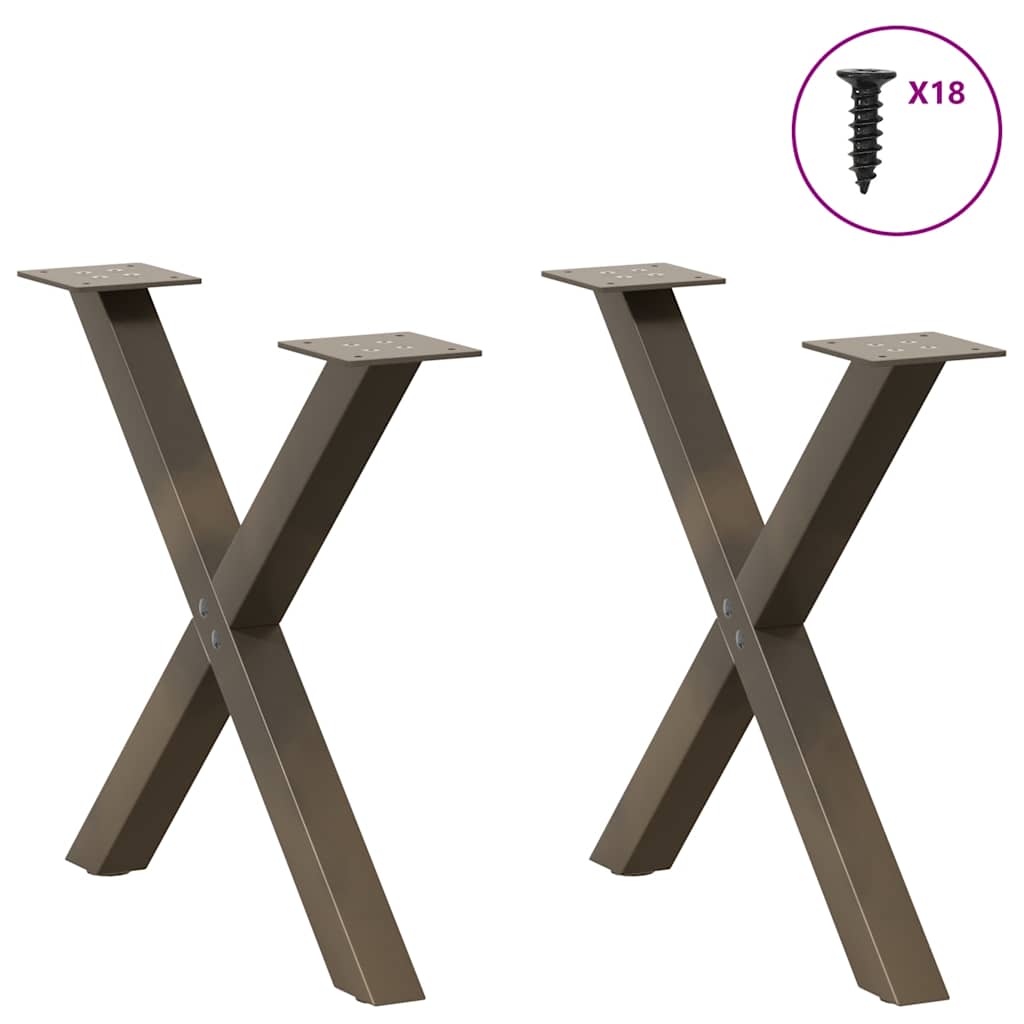 X-Shaped Steel Coffee Table Legs 2pcs, Natural Finish, 50x(42-43)cm