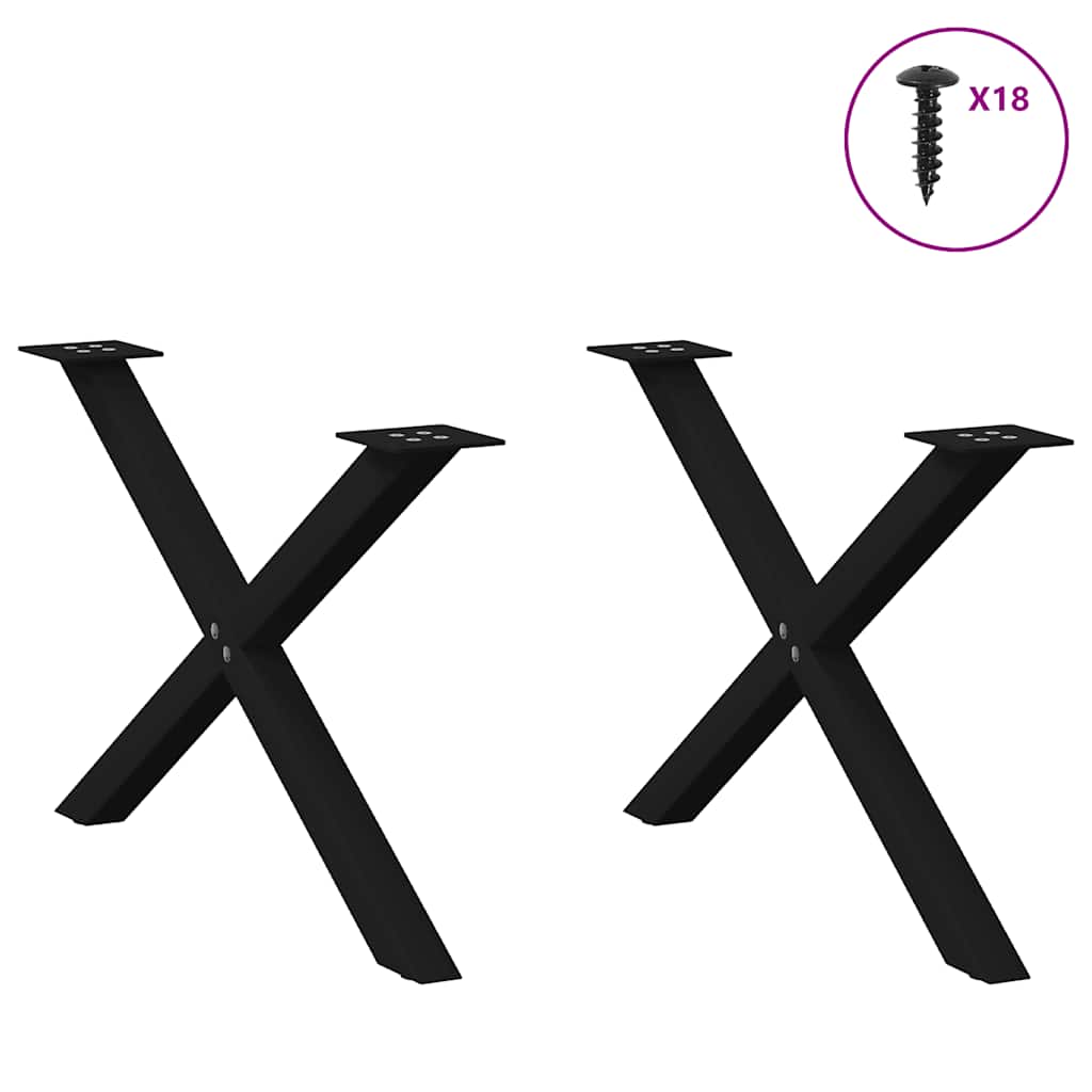 Black Steel X-Shaped Coffee Table Legs, 2 pcs, Adjustable 70 cm