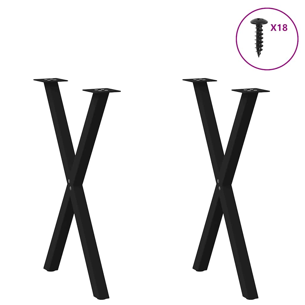 X-Shaped Steel Dining Table Legs, Black, Adjustable Height, 2 pcs